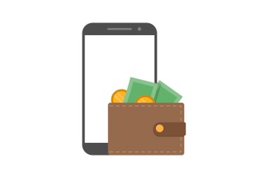 Cüzdan vektör tasarımı illüstrasyonu, akıllı telefon ve cüzdan