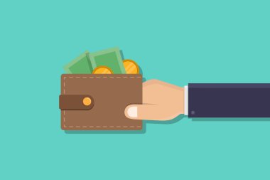 Cüzdan vektör tasarımı çizimi, el ele tutuşma cüzdanı