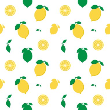 Beyaz arkaplan vektör tasarımında limon taze meyve dikişsiz soyut desen