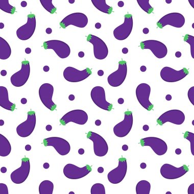 Patlıcan taze sebzeler beyaz arka plan vektör tasarımında kusursuz soyut desen