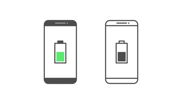 Smartphone Progettazione Vettoriale Notifica Della Batteria Sfondo Bianco — Vettoriale Stock