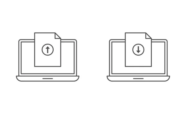 Laptop Und Dokument Hochladen Icon Line Vektor Design Herunterladen — Stockvektor