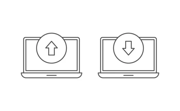 Laptop Subir Descarga Icono Línea Vector Diseño — Archivo Imágenes Vectoriales