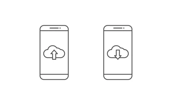 Smartphone Upload Download Ícone Linha Vetor Design Smartphone Nuvem Upload — Vetor de Stock