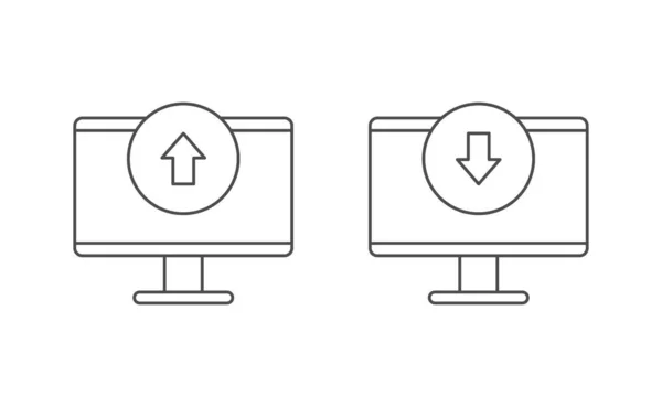 Computer Hochladen Und Herunterladen Von Icon Line Vektor Design — Stockvektor