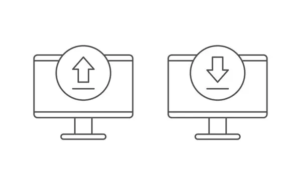 Computer Hochladen Und Herunterladen Von Icon Line Vektor Design — Stockvektor