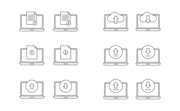 Laptop Upload Und Download Icon Line Vektor Design Cloud Dokument — Stockvektor