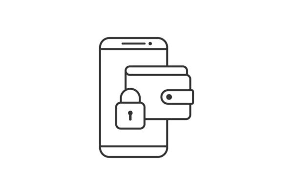 Segurança Carteira Design Vetor Linha Ícone Smartphone — Vetor de Stock