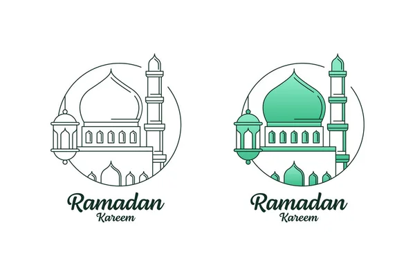 Ramadan Kareem Vektor Design Illustration Monoline Oder Linie Kunststil Moschee — Stockvektor