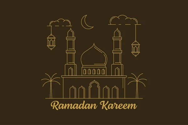 Ramadan Kareem Vektor Design Ilustrace Monolin Nebo Line Art Styl — Stockový vektor