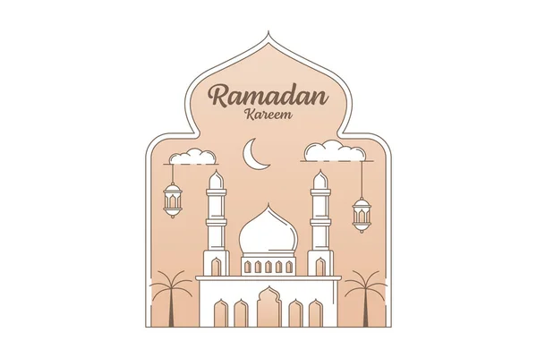 Ramadan Kareem Vetor Design Ilustração Monoline Linha Arte Estilo Mesquita —  Vetores de Stock
