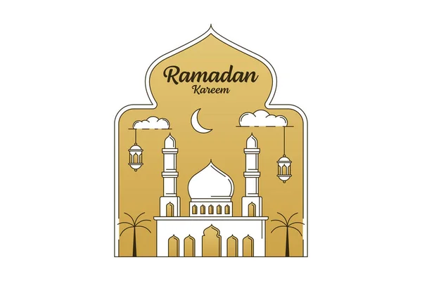 Ramadan Kareem Vector Design Illustration Monoline Line Art Style Mosque — Stock Vector