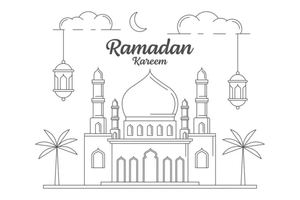 Ramadan Kareem Vetor Design Ilustração Monoline Linha Arte Estilo Mesquita —  Vetores de Stock