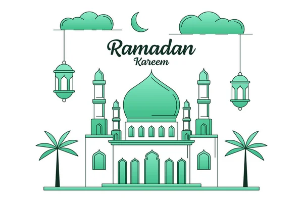 Conception Vectorielle Ramadan Kareem Illustration Style Monoline Art Linéaire Mosquée — Image vectorielle