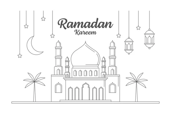 Ramadan Kareem Vetor Design Ilustração Monoline Estilo Arte Linha Mesquita —  Vetores de Stock