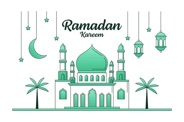 Ramadán Kareem Vector Diseño Ilustración Monolina Estilo Arte Línea Mezquita — Vector de stock