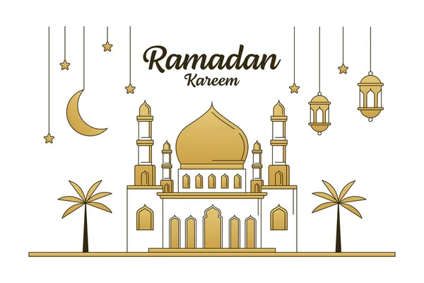 Ramadan Kareem Vetor Design Ilustração Monoline Estilo Arte Linha Mesquita —  Vetores de Stock