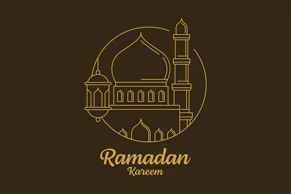 Ramadan Kareem Vector Illustration Monoline Line Art Style Mosque Lantern — Stock Vector