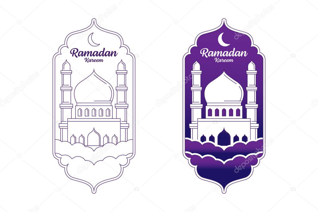 Ramadan kareem vector design illustration monoline or line art style, mosque, moon