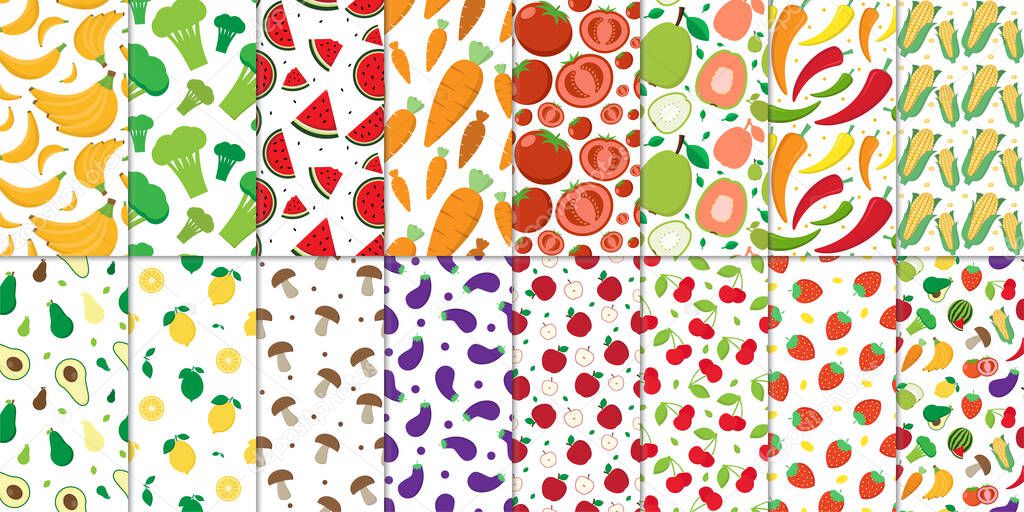 Collection of fresh fruit and vegetable seamless abstract pattern on white background vector design