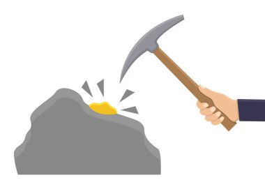 Madencilik, el ele tutuşmalar, beyaz arka plan düz tasarım vektör illüstrasyonunda altın bulmak