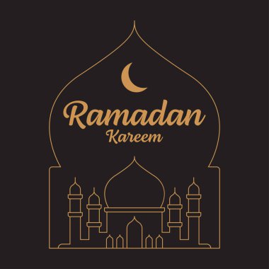 Ramazan kareem çizgisi sanat vektör şablonu, cami, ay