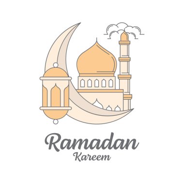 Ramazan kareem çizgisi sanat vektör şablonu, cami, ay, fener