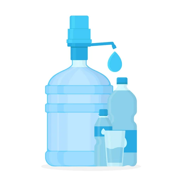 飲料水 ガロン ボトル 白の背景フラットデザインベクトルイラスト上の飲料ガラス — ストックベクタ