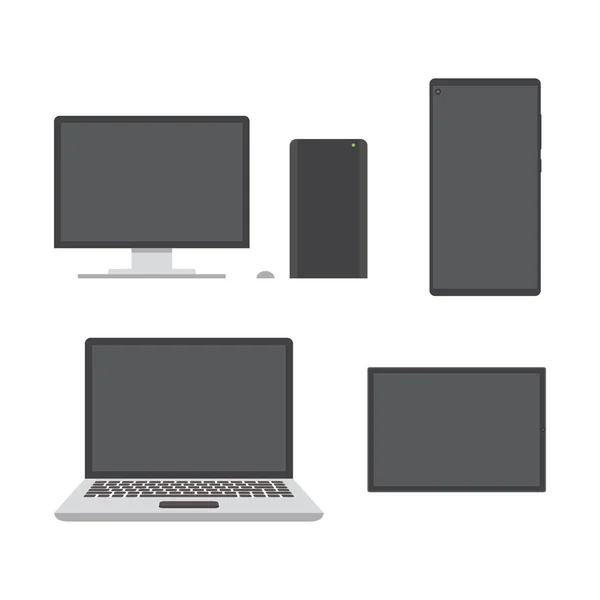 Dator Smartphone Bärbar Dator Tablett Vit Bakgrund Platt Design Vektor — Stock vektor