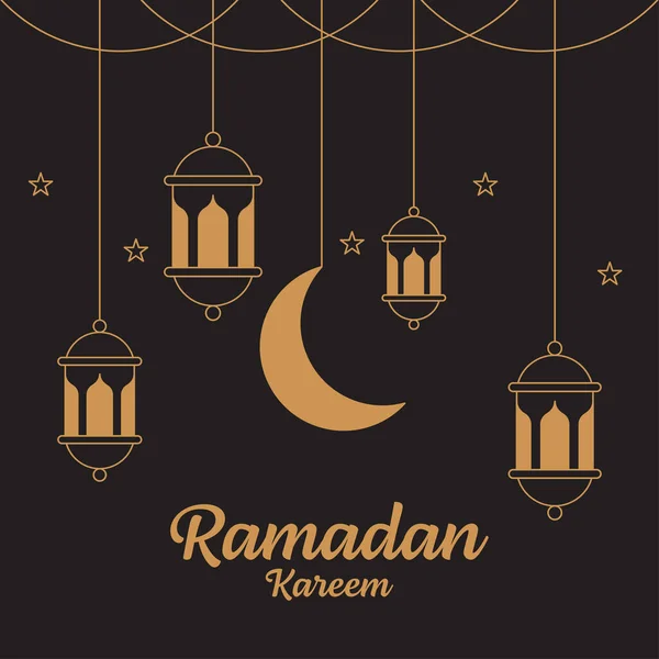 Ramadan Kareem Linha Arte Vetor Design Modelo Lua Lanterna —  Vetores de Stock
