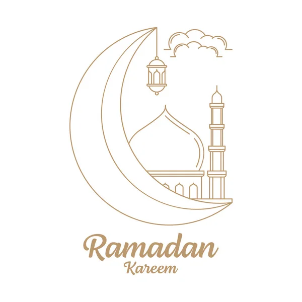 Ramadan Kareem Linha Arte Vetor Modelo Design Mesquita Lua Lanterna —  Vetores de Stock