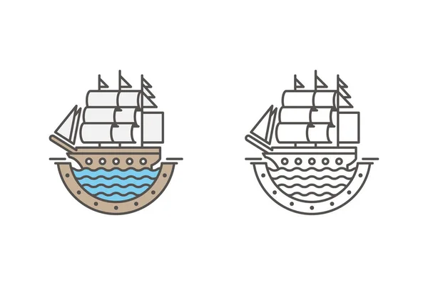 Sailing boat illustration monoline or line art style with color