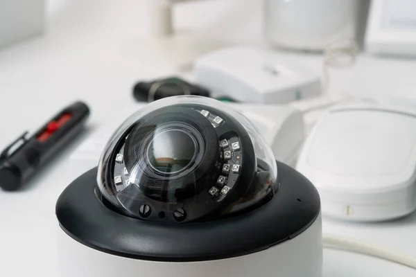 close-up surveillance camera with infrared LEDs. Video surveillance system and security of the house and the street
