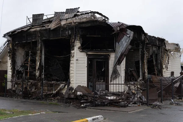 Remains of a fire-damaged single-family home