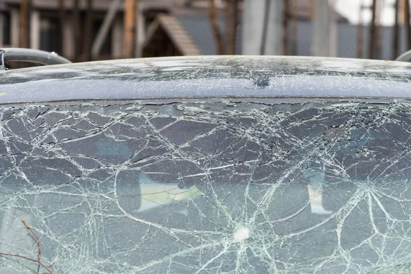 Abstract Image Broken Glass Texture Background Close Broken Car Windshield — Stockfoto