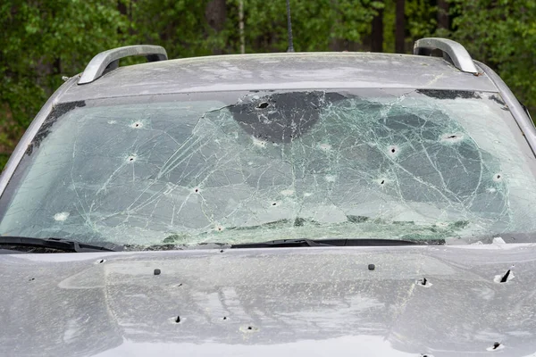 Crash car windshield, broken and damaged car