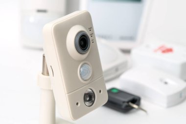 CCTV, ip camera Security on a light background, copy space