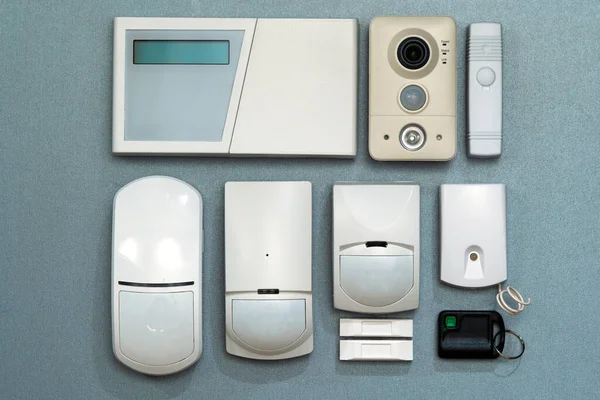 Various Security System Equipment Gray Background — ストック写真