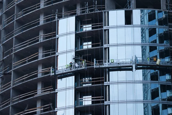 High Rise Construction Installation High Rise Building Concrete Steel Glass — Stock Photo, Image