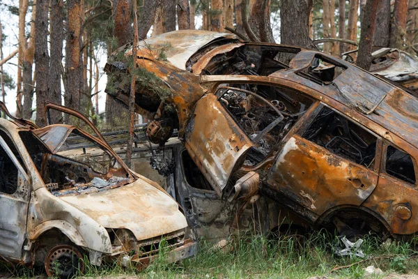 Auto Van Burgers Werden Neergeschoten Russias Oorlog Tegen Oekraïne Verbrande — Stockfoto