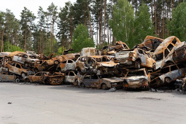 Були Розстріляні Машини Цивільних Російська Війна Проти України Спалили Підірвали — стокове фото