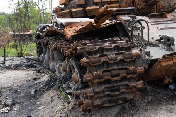 Dmitrivka Ukraine April 2022 Destroyed Tanks Combat Vehicles Russian Occupiers — Stock Photo, Image