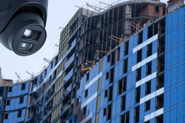 Biztonsági Cctv Kamera Vagy Megfigyelési Rendszer Építkezés Elmosódott Háttér — Stock Fotó