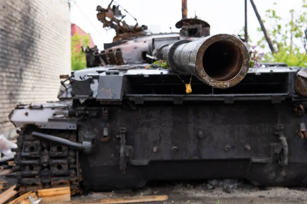 Close Barrel Downed Russian Tank Military Invasion Ukraine Ukraine War — Stock Photo, Image