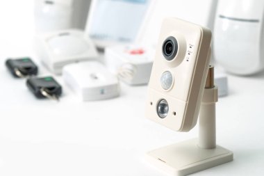 CCTV, IP kamerası. Arka planda güvenlik, kopyalama alanı.