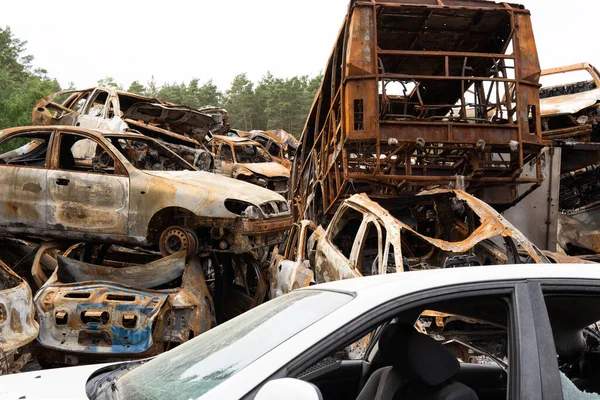 Irpin Kyiv Region Ukraine April 2022 Car Cemetery Irpin Consequences — Stockfoto