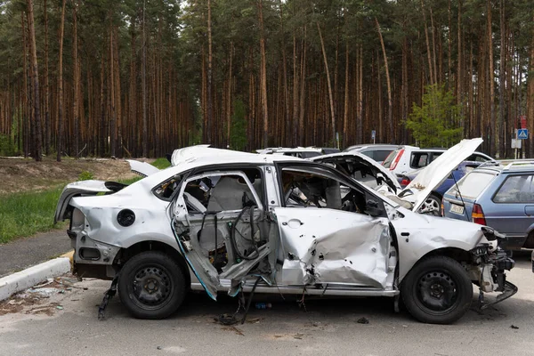 War Ukraine Car Graveyard Cars Civilians Were Shot Russias War — Stockfoto