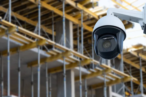 Veiligheid Cctv Camera Surveillance Systeem Met Bouwplaats Onscherpe Achtergrond — Stockfoto