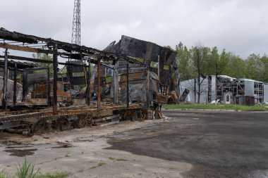 Burnt truck in the parking lot