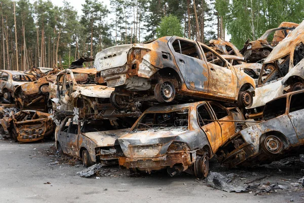 Irpin Kyiv Region Ukraine April 2022 Car Cemetery Irpin Consequences — Stockfoto